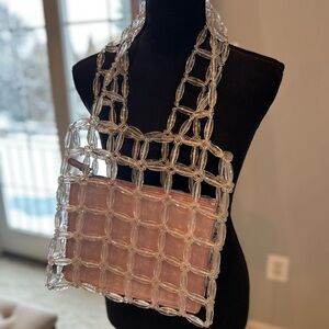 Clear and Pink Woven Tote Bag